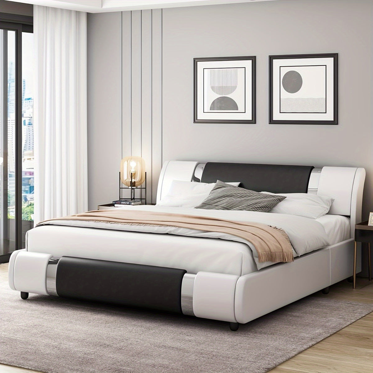 contemporary platform bed frame made faux leather featuring - Temu