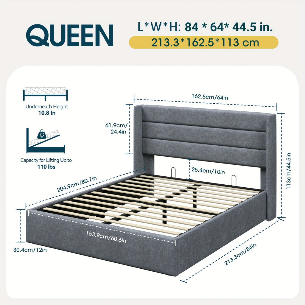 lift storage bed modern wingback upholstered - Temu
