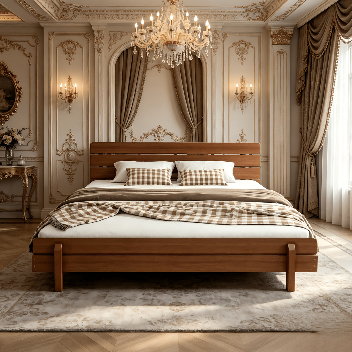 king size bed frame stylish headboard reinforced - Temu