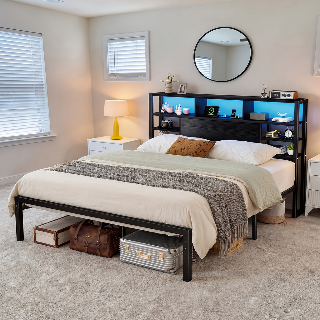full queen king size bed frame   storage headboard - Temu
