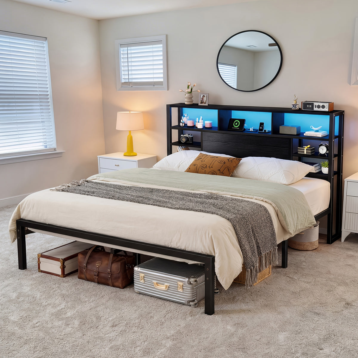 full queen king size bed frame   storage headboard - Temu