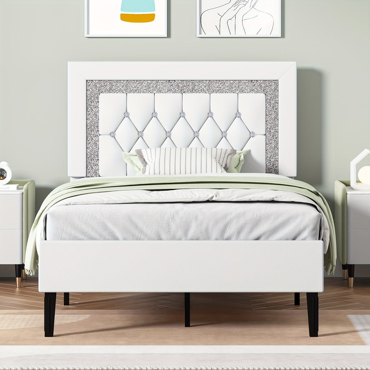 twin full queen size bed frame diamond headboard wood slats - Temu