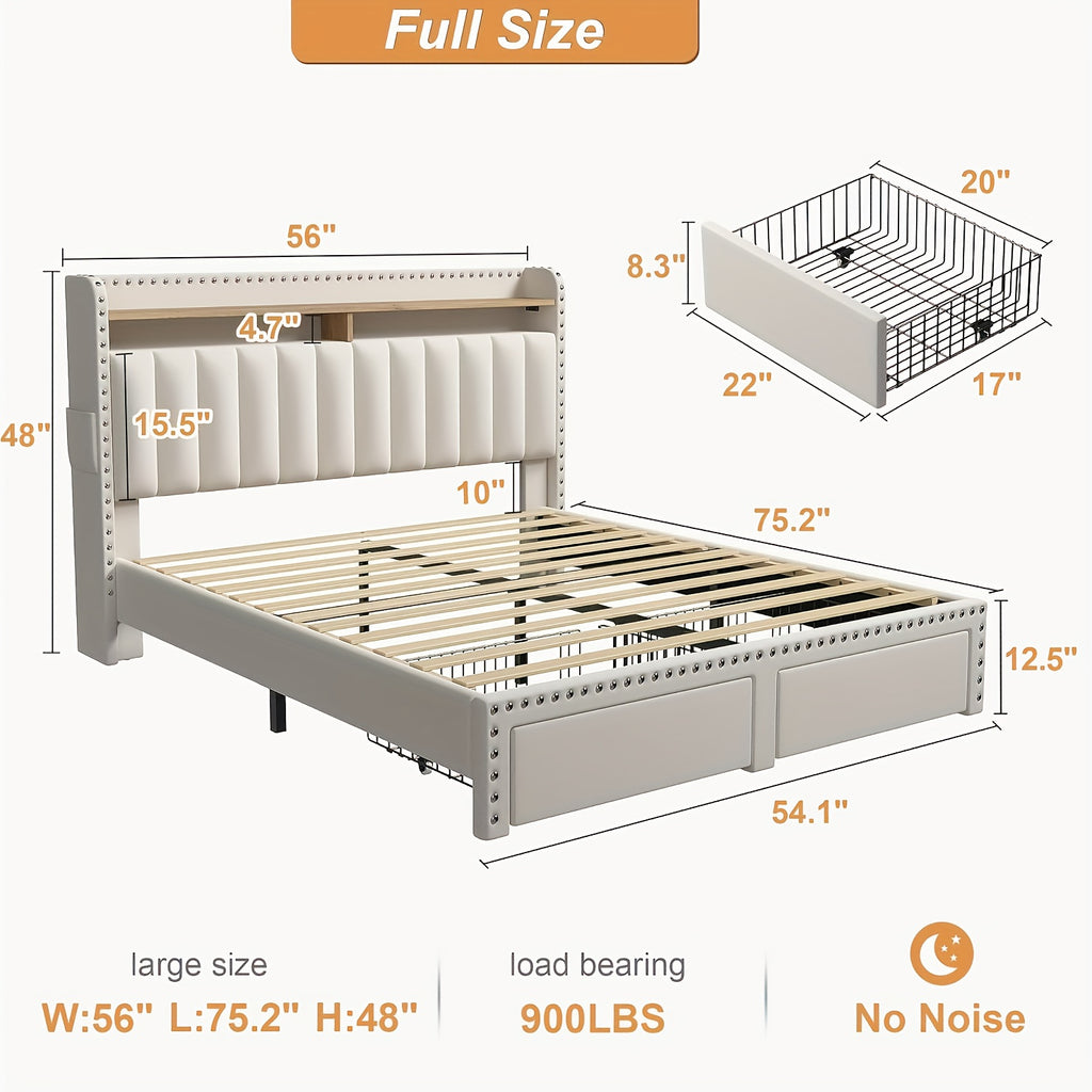 soft upholstered bed frame 2 storage drawers   mattress - Temu