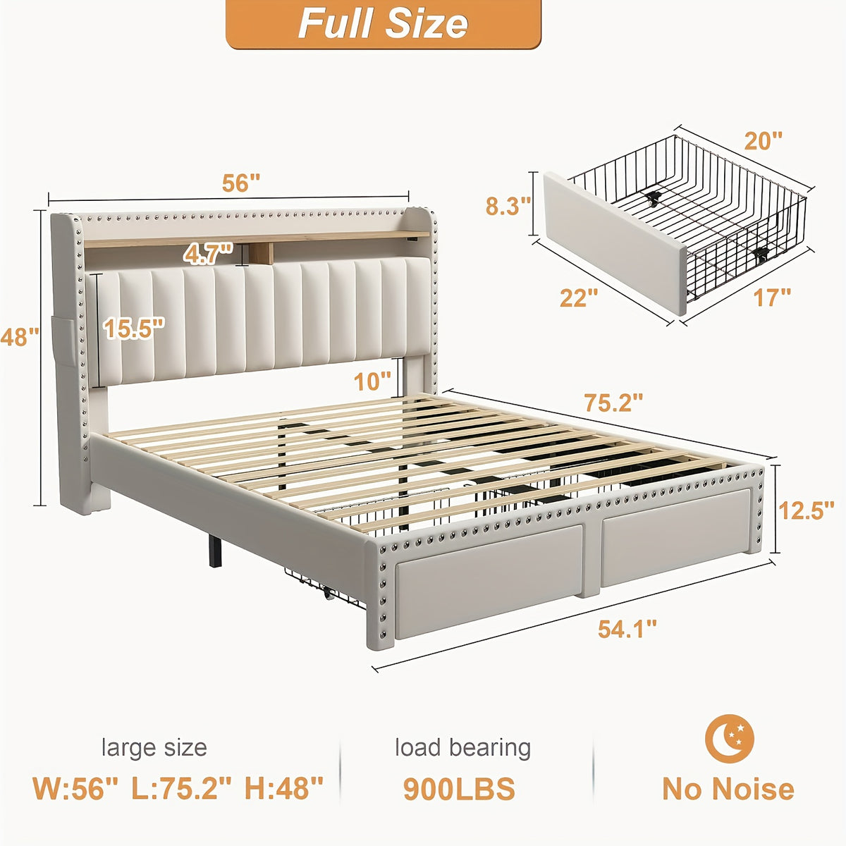 soft upholstered bed frame 2 storage drawers   mattress - Temu