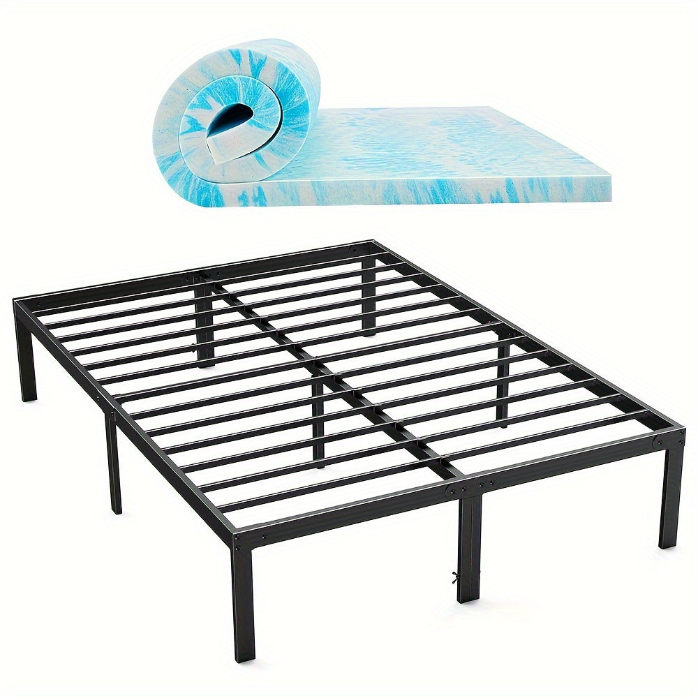 heavy duty metal platform bed frame memory foam mattress - Temu