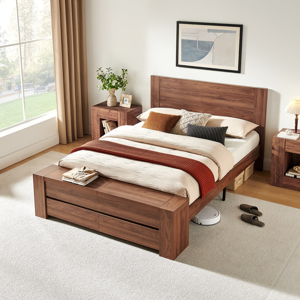 king queen size platform bed frame storage footboard - Temu