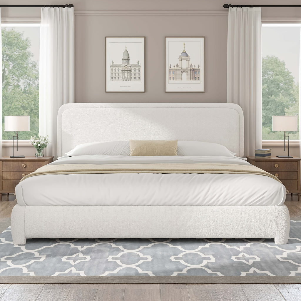 boucle upholstered california king bed frame soft - Temu