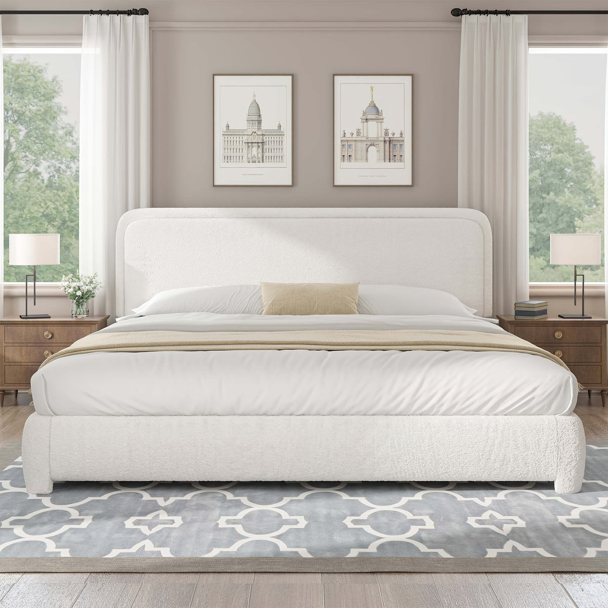 boucle upholstered california king bed frame soft - Temu