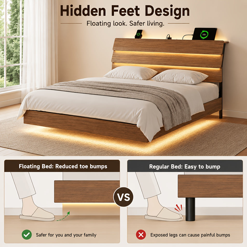 random floating bed frame led lights built in charging - Temu