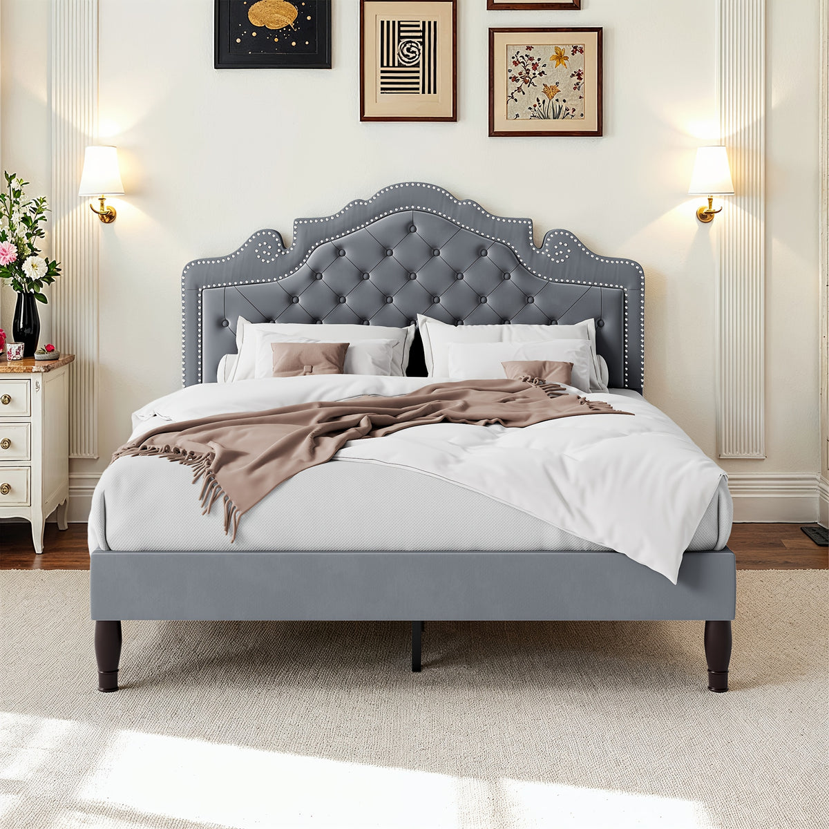 full queen king bed frame velvet adjustable tiara - Temu