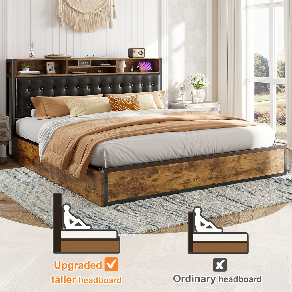 king queen full bed frame 4 storage drawers headboard - Temu