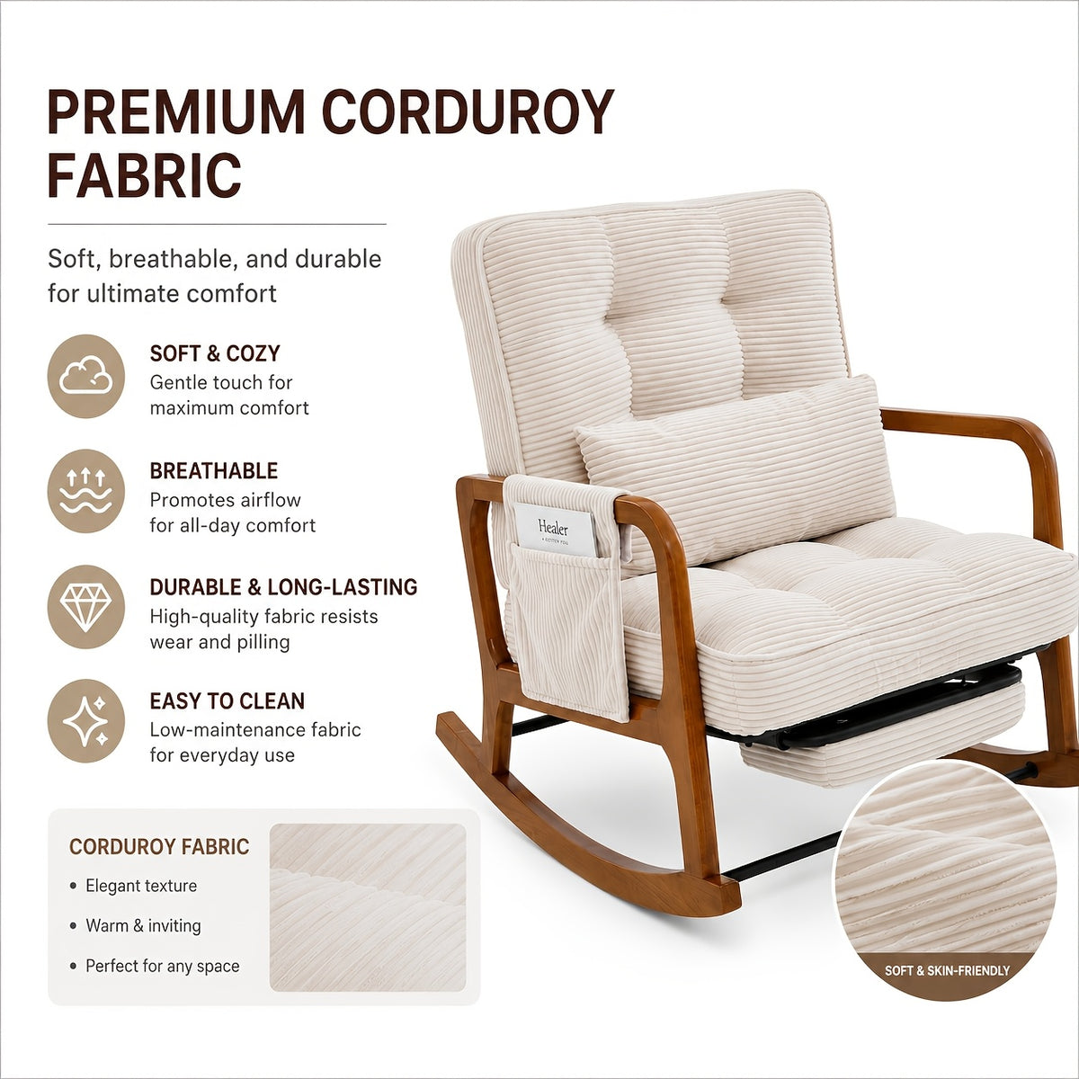modern corduroy leisure rocking recliner side pocket - Temu