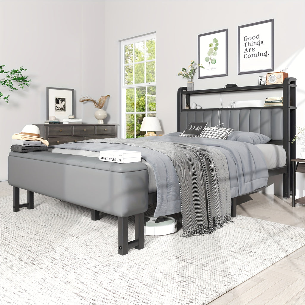 metal platform bed storage   upholstered headboard - Temu