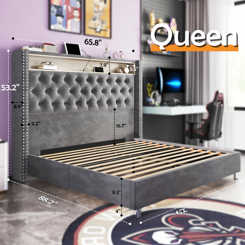 bed frame 53 6 inch tall headboard led lights - Temu