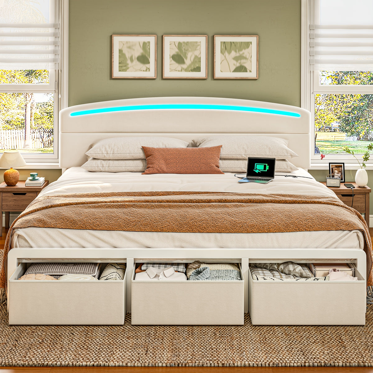 full queen king size bed frame curved headboard 2 3   - Temu