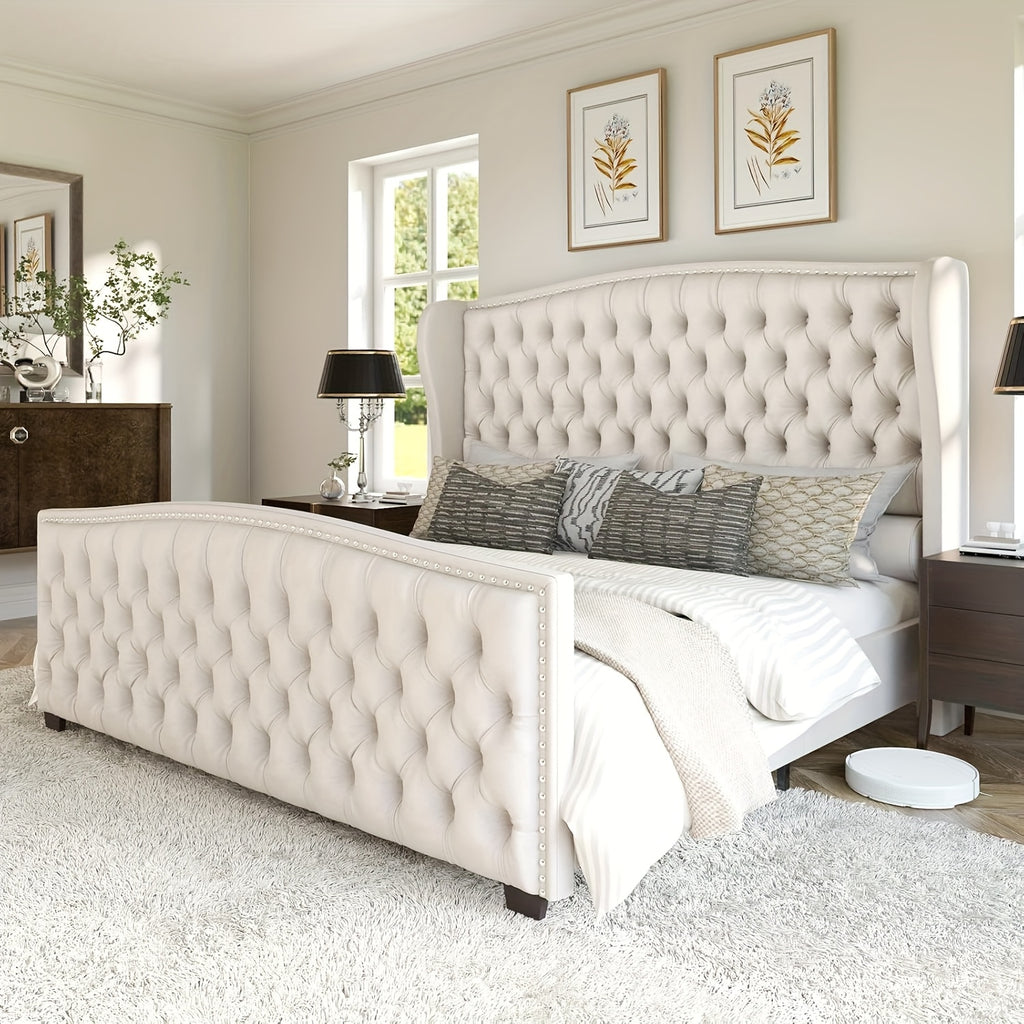 platform bed frame velvet upholstered bed deep button tufted - Temu