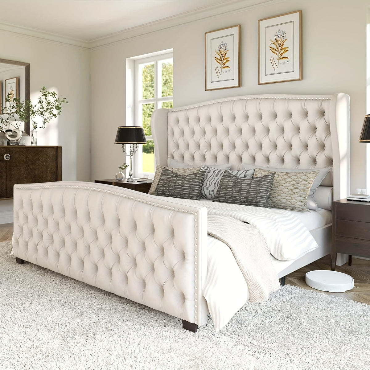 platform bed frame velvet upholstered bed deep button tufted - Temu