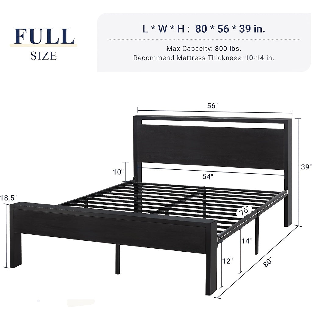 bed frame heavy duty metal platform bed wooden headboard - Temu