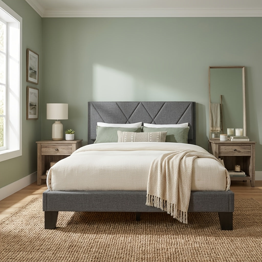bed frame upholstered headboard wooden slat support heavy - Temu
