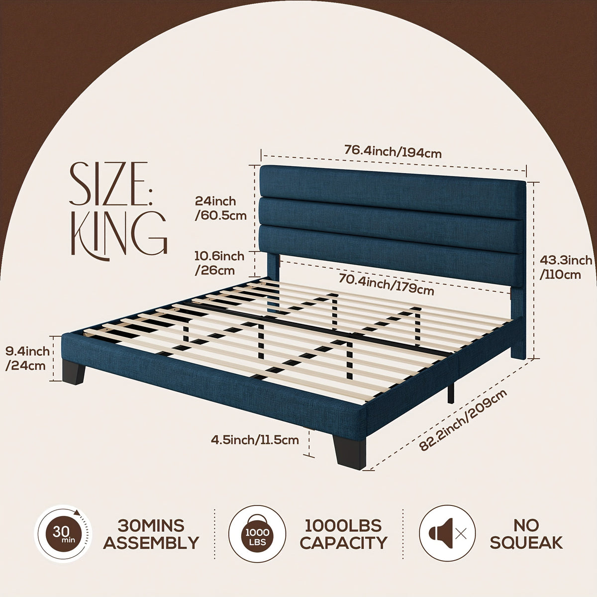 full queen king bed frame platform bed fabric - Temu