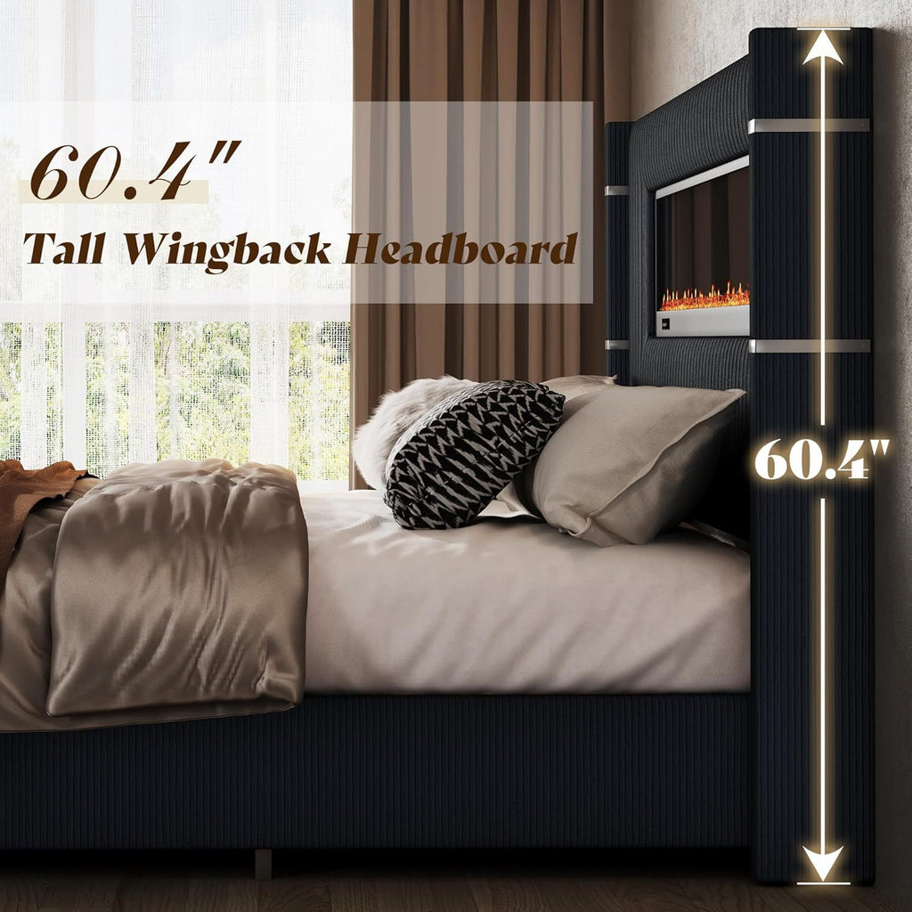 contemporary wingback bed frame integrated fireplace 60 4 - Temu