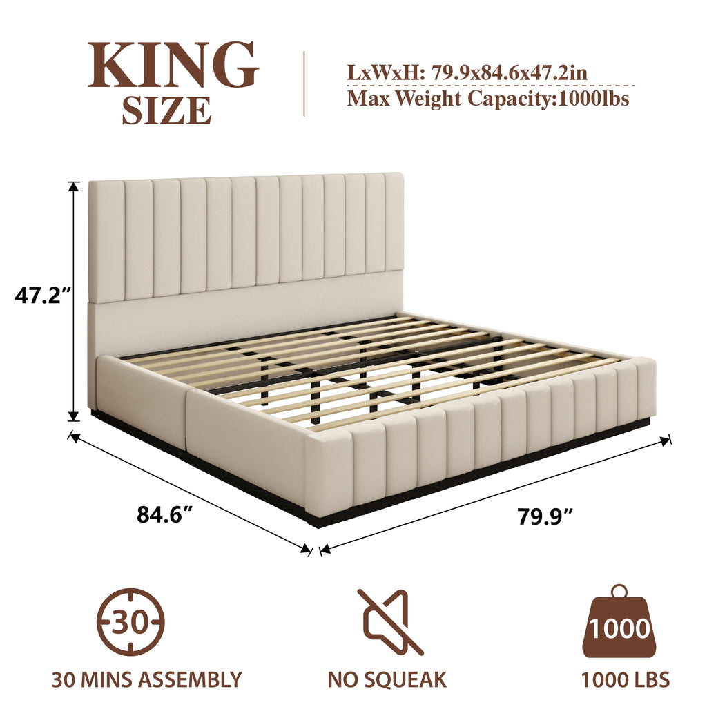 king bed frame 47 2 tall headboard vertical channel tufted - Temu