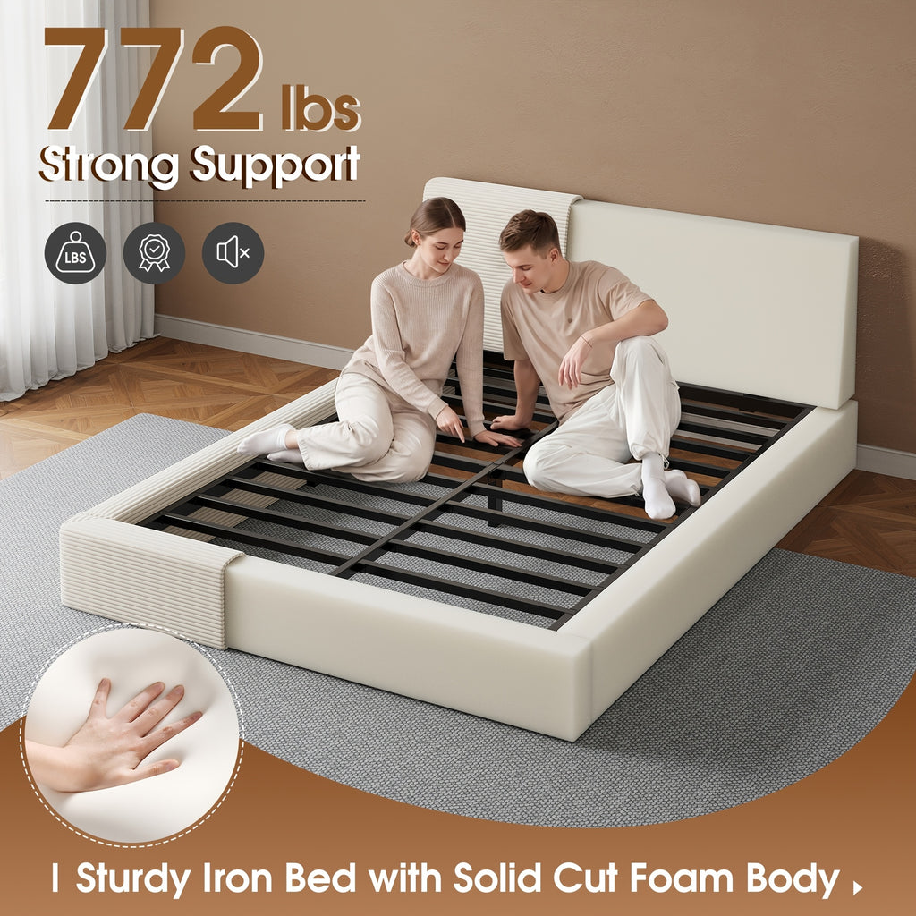 cloud bed frame adjustable headboard upholstered corduroy - Temu