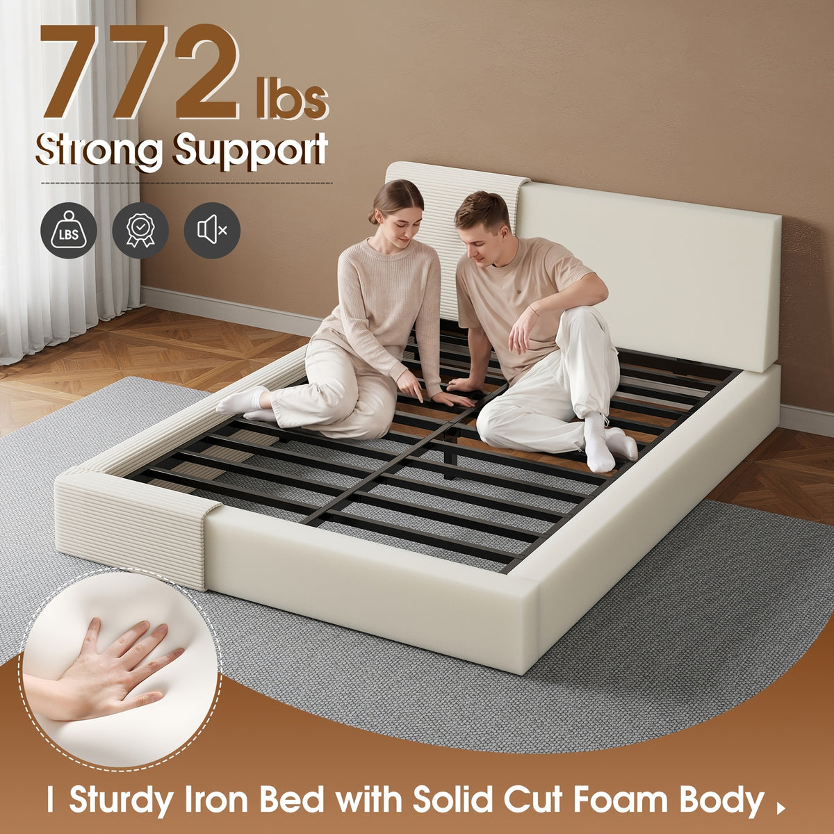 cloud bed frame adjustable headboard upholstered corduroy - Temu