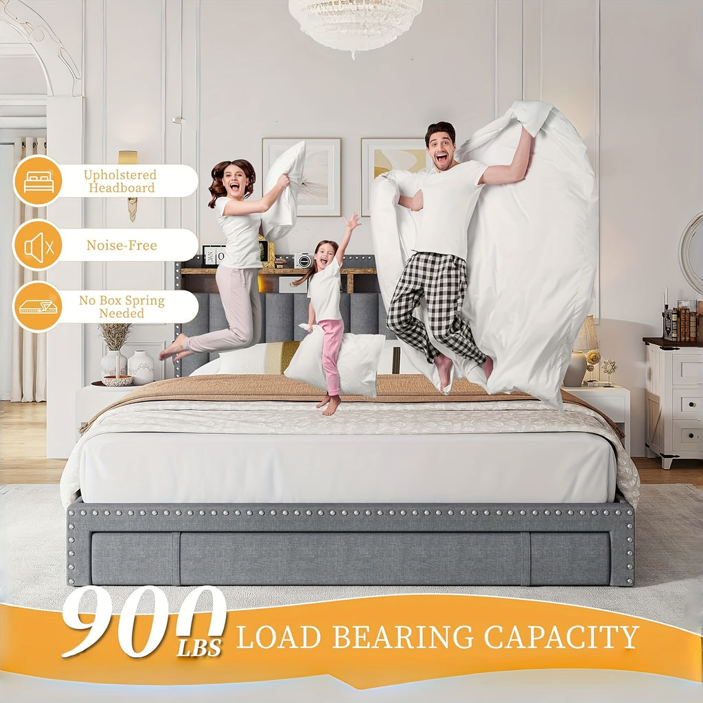 king size upholstered storage bed 3 drawers 2 tier - Temu