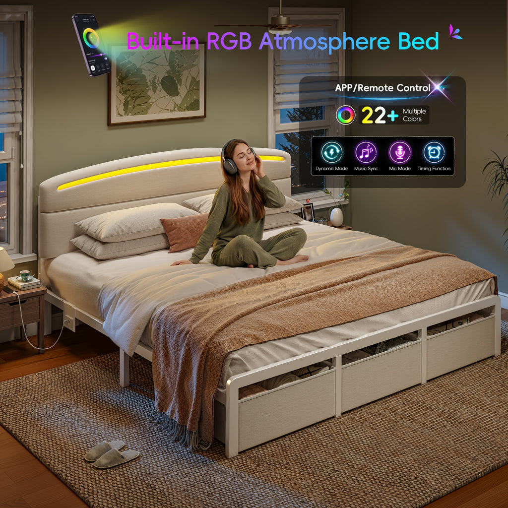 full queen king size bed frame storage charging station - Temu
