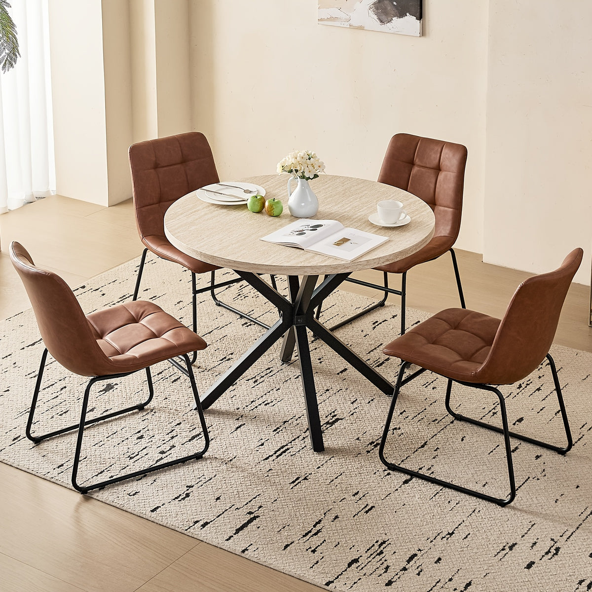 39 modern round 5pcs dining set natural wood grain - Temu