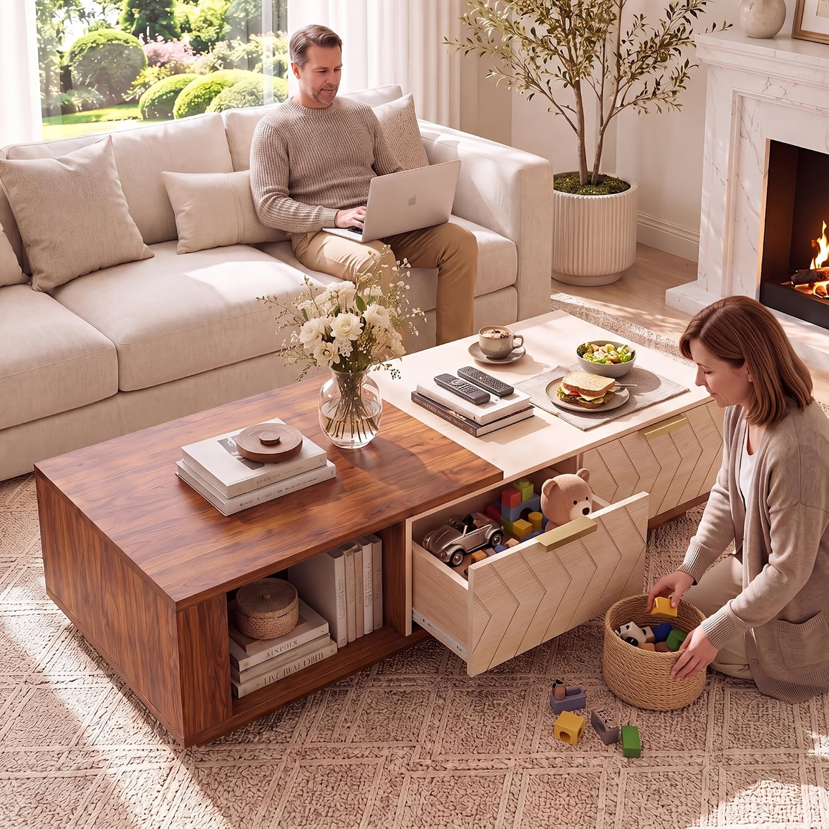 42 65 extendable coffee table storage   century modern - Temu