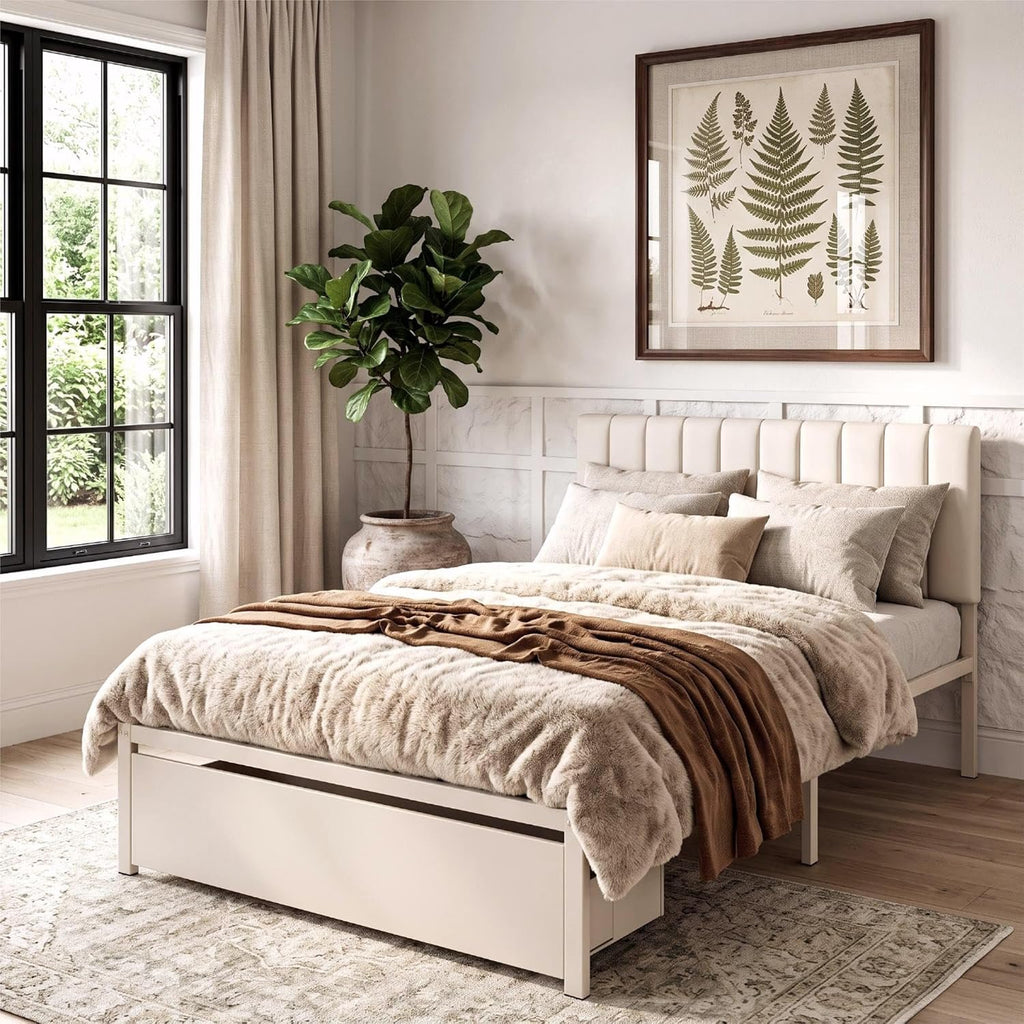 twin bed frame headboard storage drawer metal platform bed - Temu