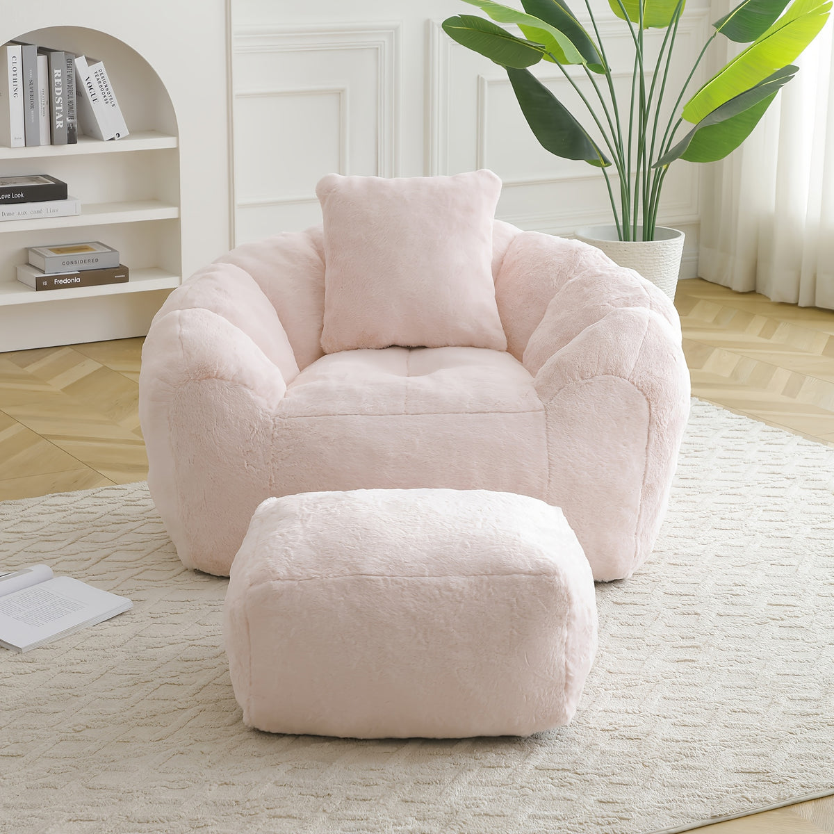 bean bag chair footrest faux fur lazy sofa seashell shaped - Temu