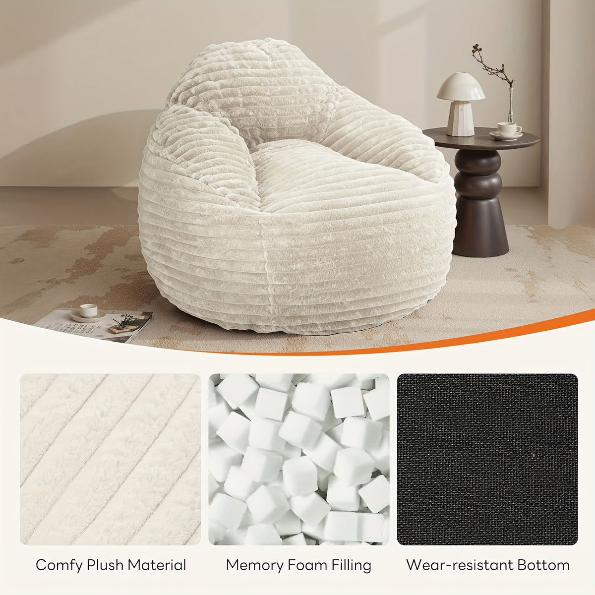 memory foam bean bag chair 39 inch backrest armrests comfy - Temu
