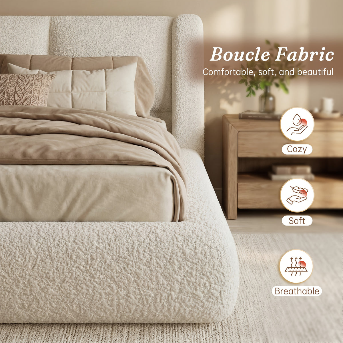 bohemian cloud bed frame queen size 5 sherpa headboard low - Temu