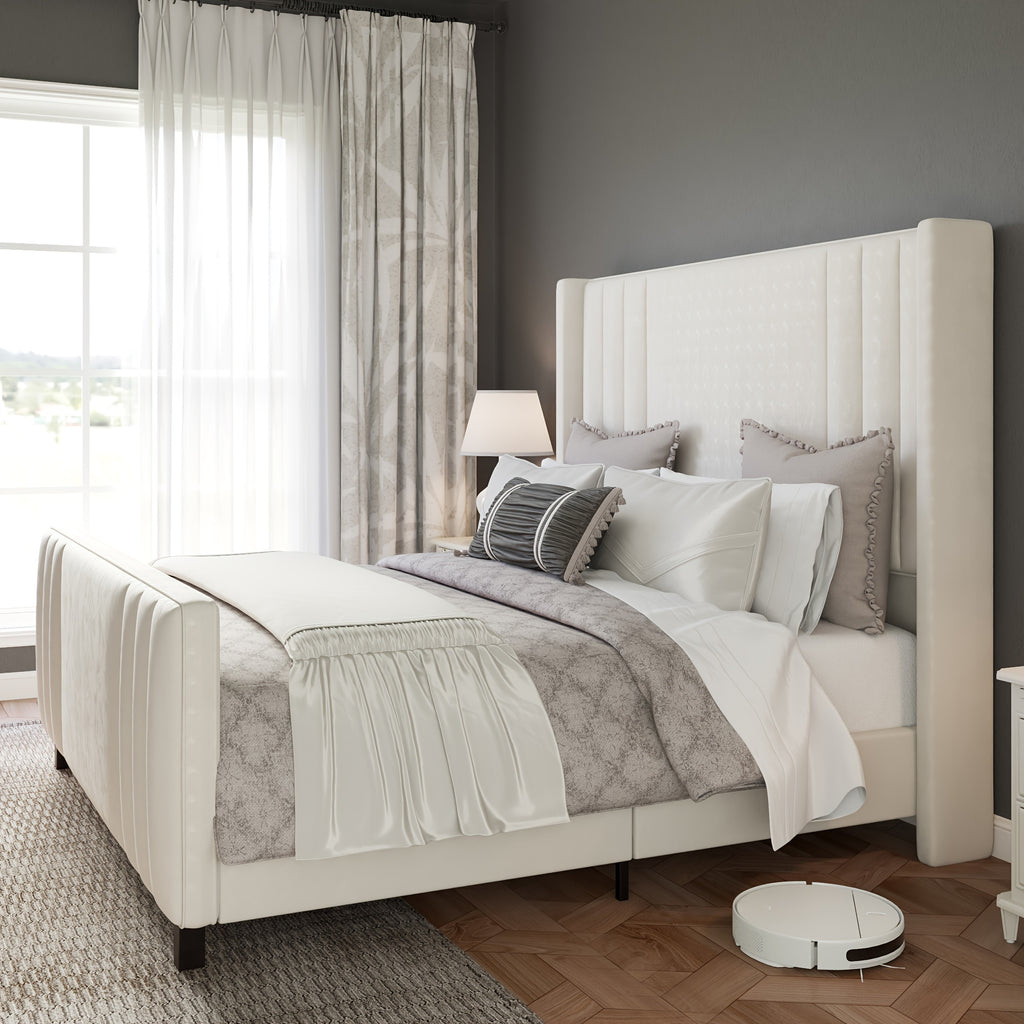 luxurious velvet platform bed frames vertical channel tufted - Temu