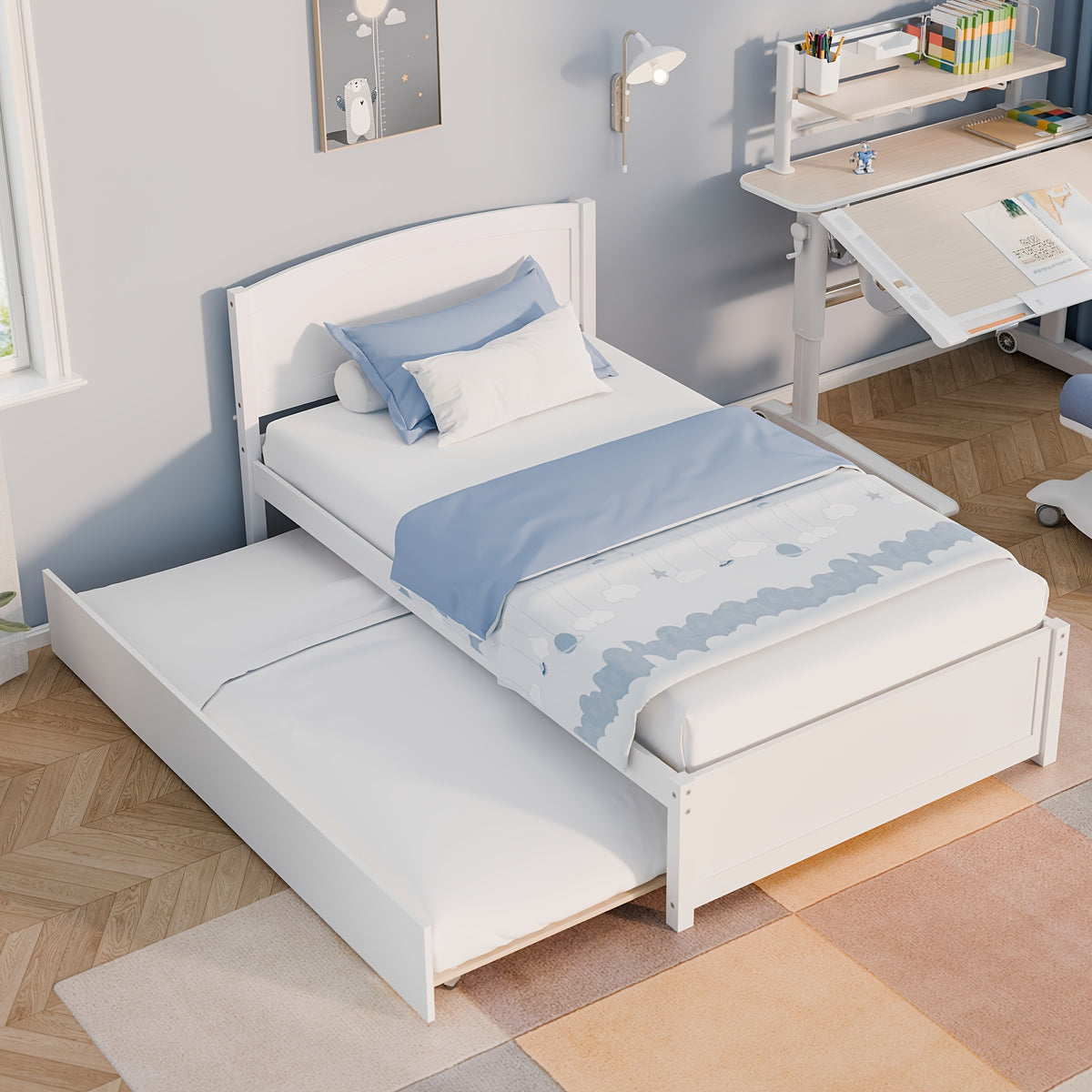 twin bed trundle wood bed frame headboard footboard wood - Temu