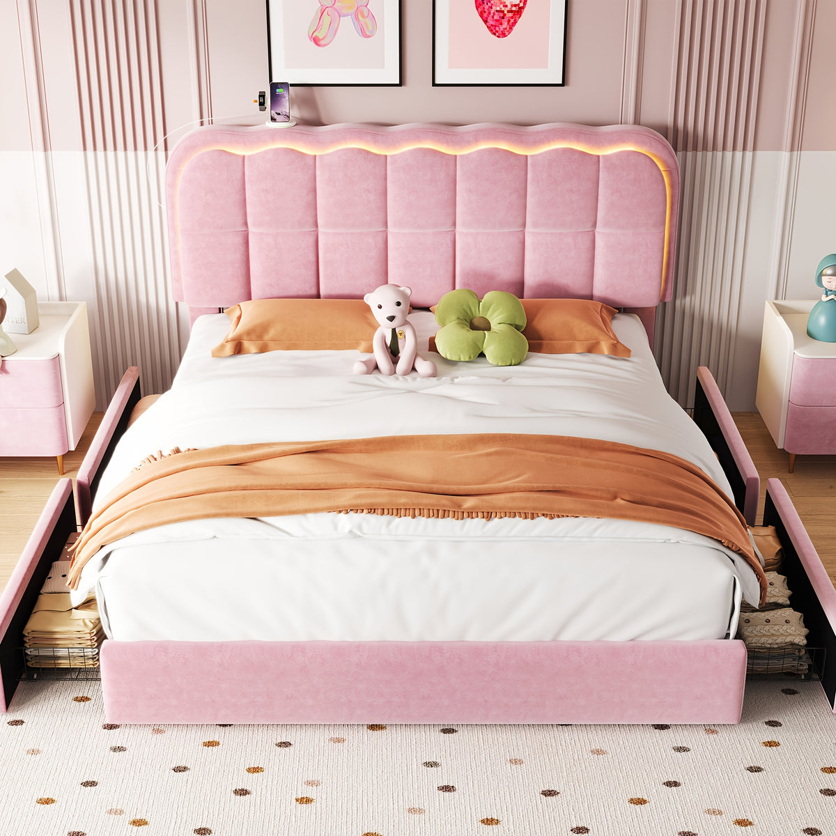 mraeer twin full queen bed frame led lighting 2 4 storage - Temu