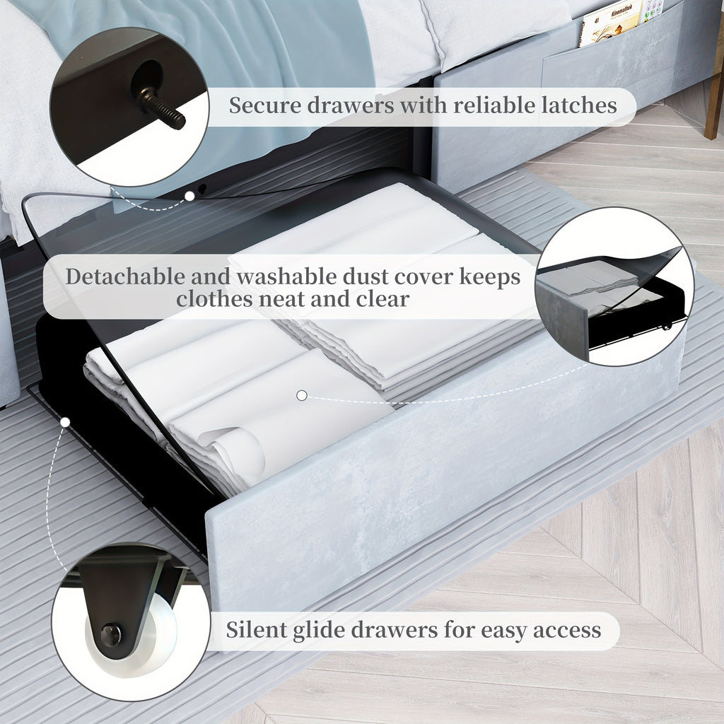queen size bed frame led lights upholstered bed - Temu