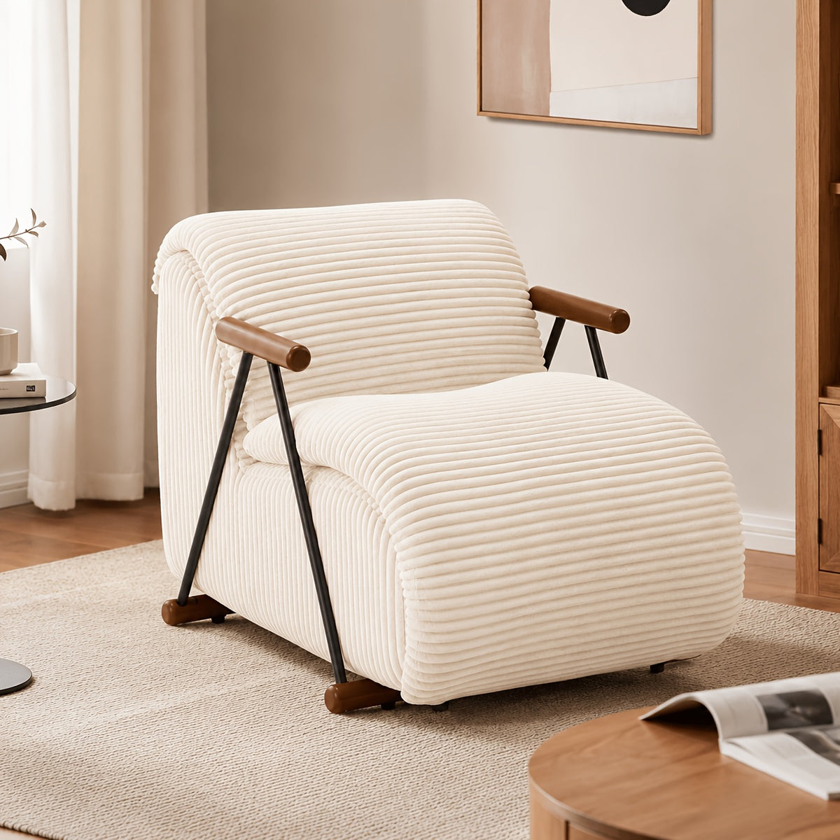 modern striped corduroy accent chair oversized padded single - Temu