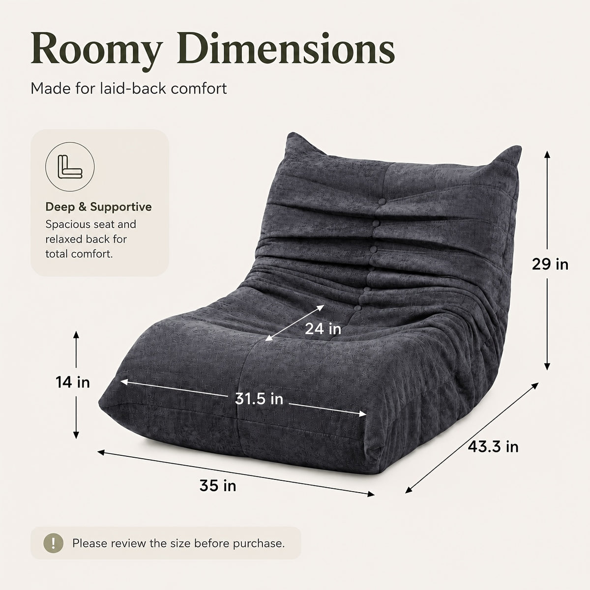 oversized bean bag chair   premium fabric foam filled - Temu