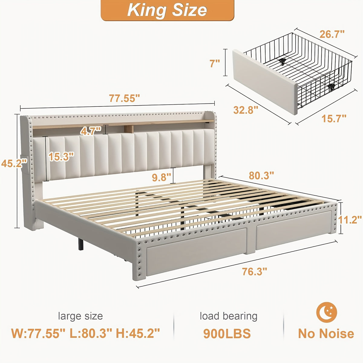 king size upholstered bed frame storage 2 tier headboard 2 - Temu