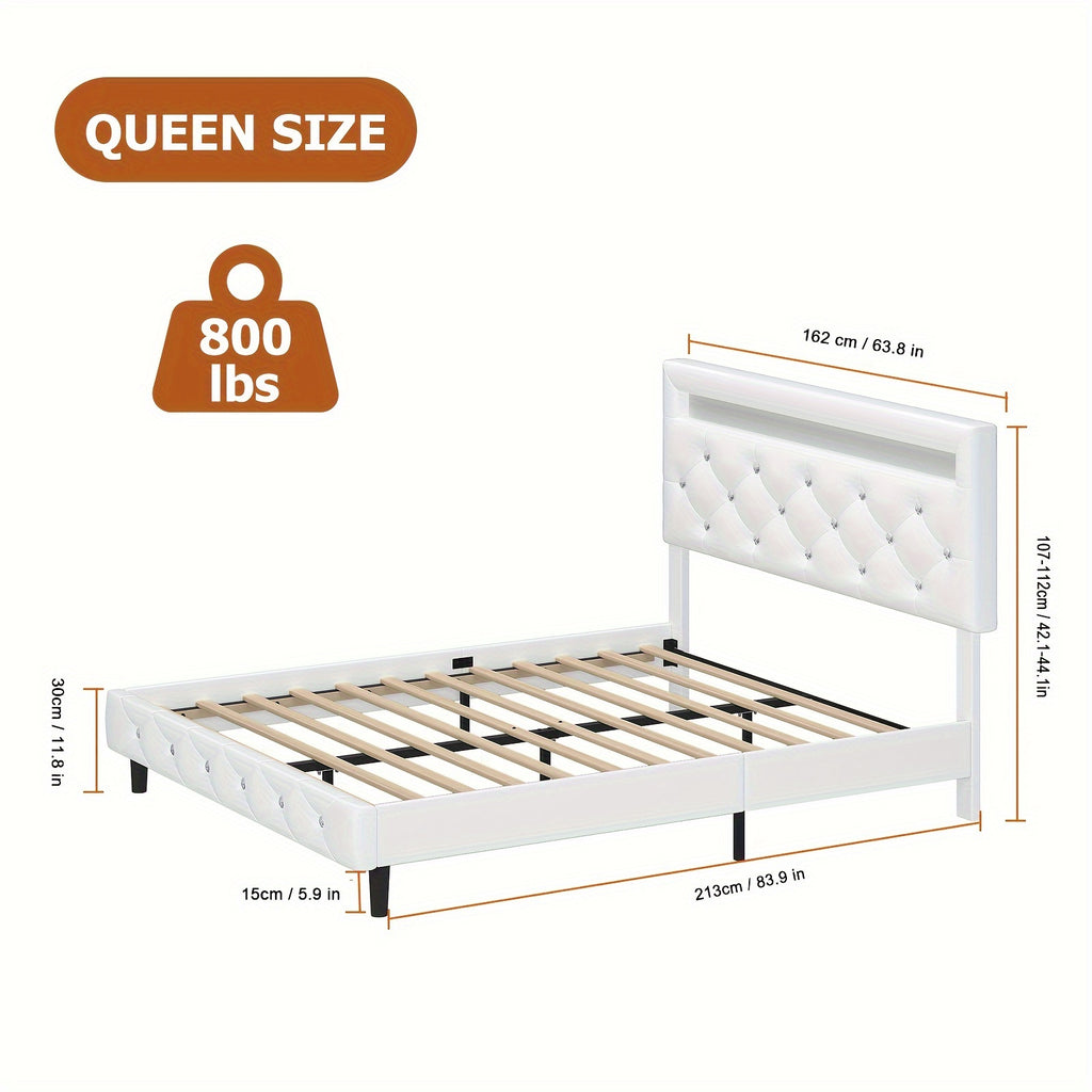 fultru modern bed frame led headboard adjustable tufted   - Temu