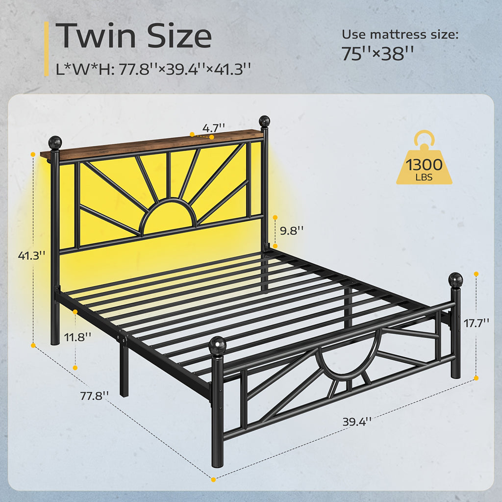 twin full queen king metal bed frame rgb led headboard large - Temu
