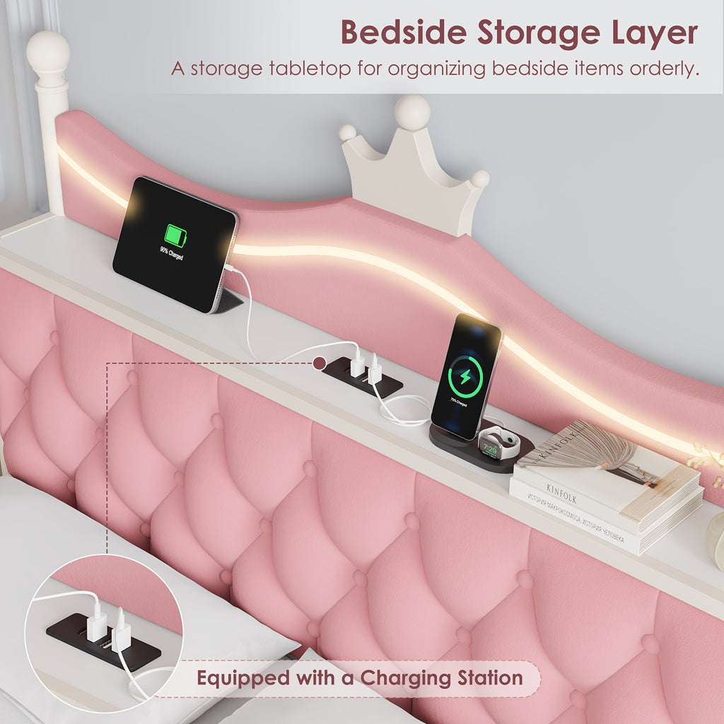 twin full queen size upholstered canopy bed frame led lights - Temu