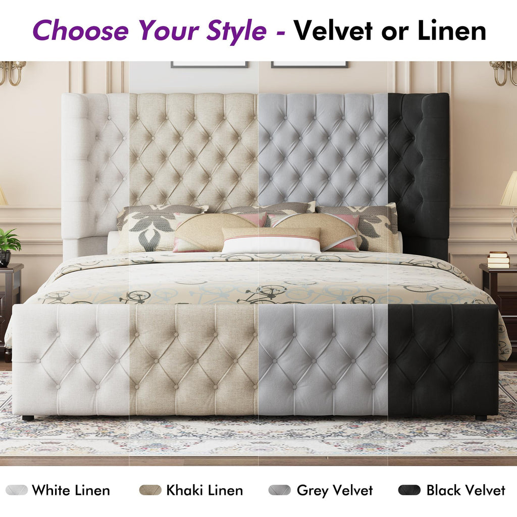platform bed frame upholstered curved wingback - Temu