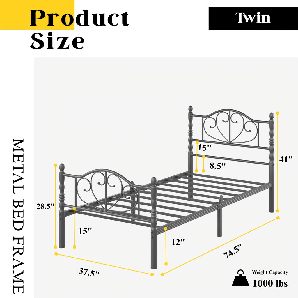 12 inch metal platform bed frame victorian style headboard - Temu