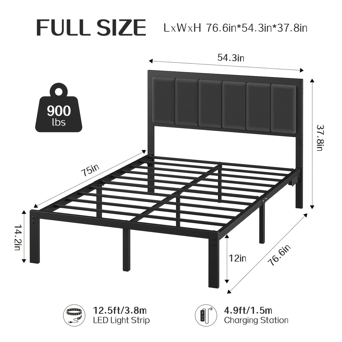 metal platform bed frame led lights charging station usb - Temu