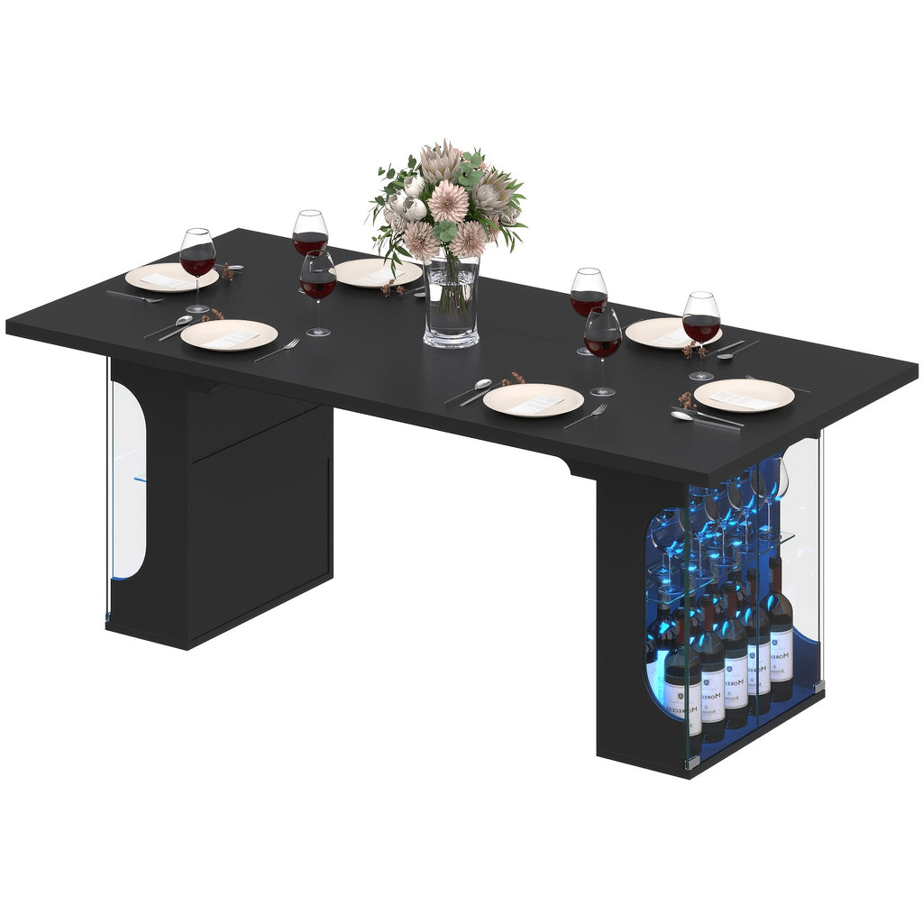70 8 black dining table 4 8 people glass cabinet storage rgb - Temu